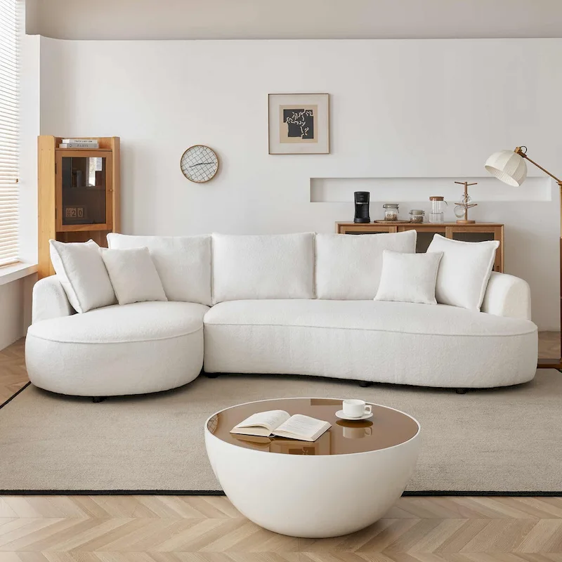 122.8 Modern Teddy Fabric Cloud Curved Sofa -- Left Facing
