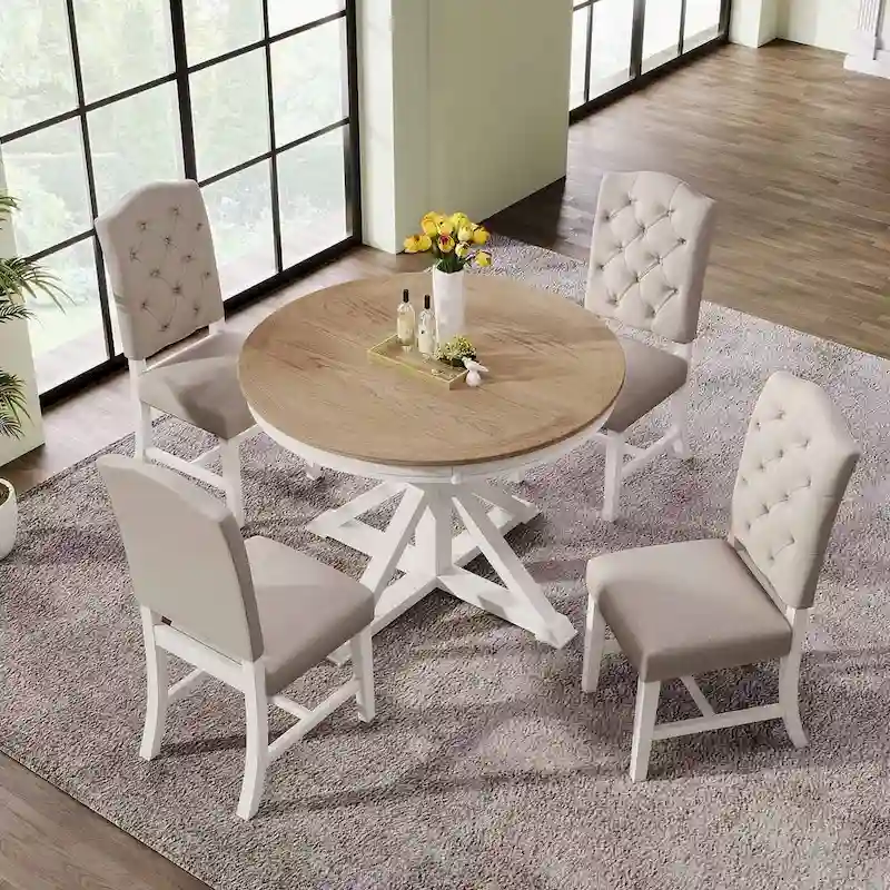 5-Piece Dining Set with Extandable Round Table