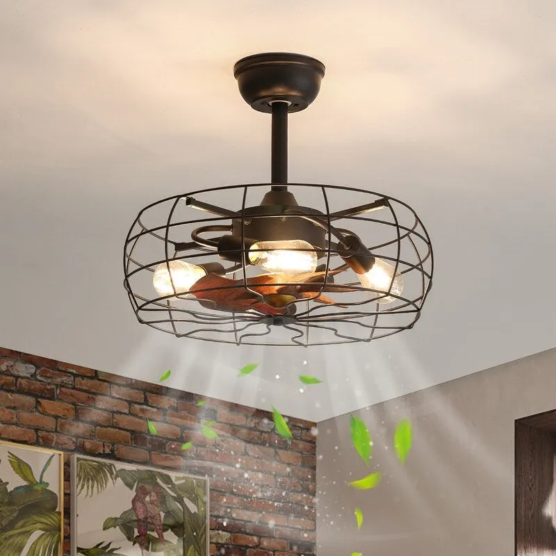 19 inch Cage Retro Remote Control Ceiling Fan with Lights