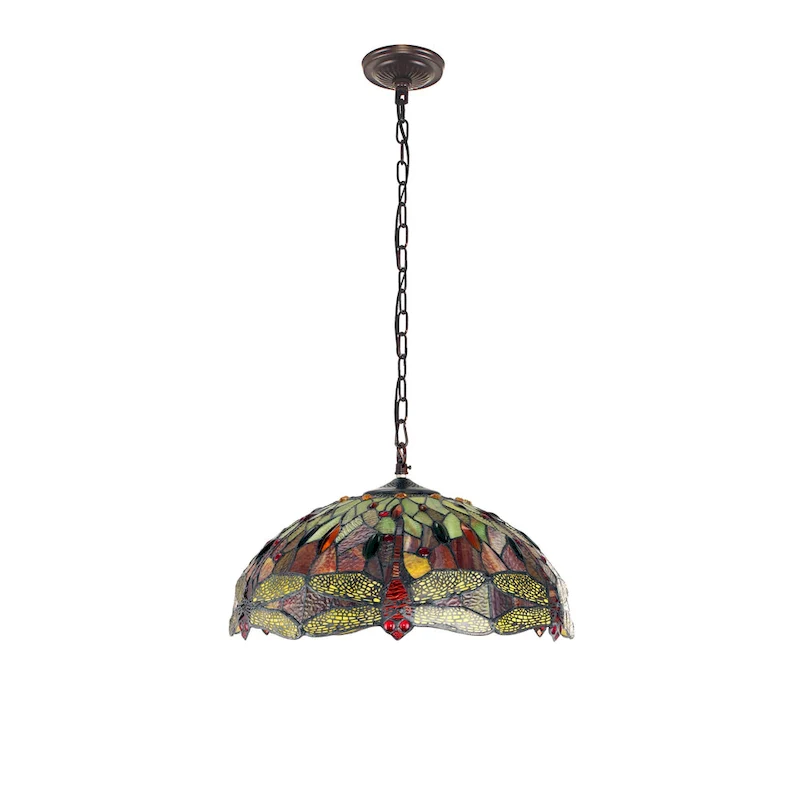Tiffany-Style Dragonfly Design 3-light Blackish Bronze Hanging Pendant