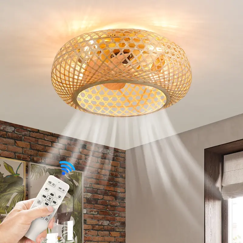20  Rustic Style Bamboo Woven Ceiling Fan with Lights