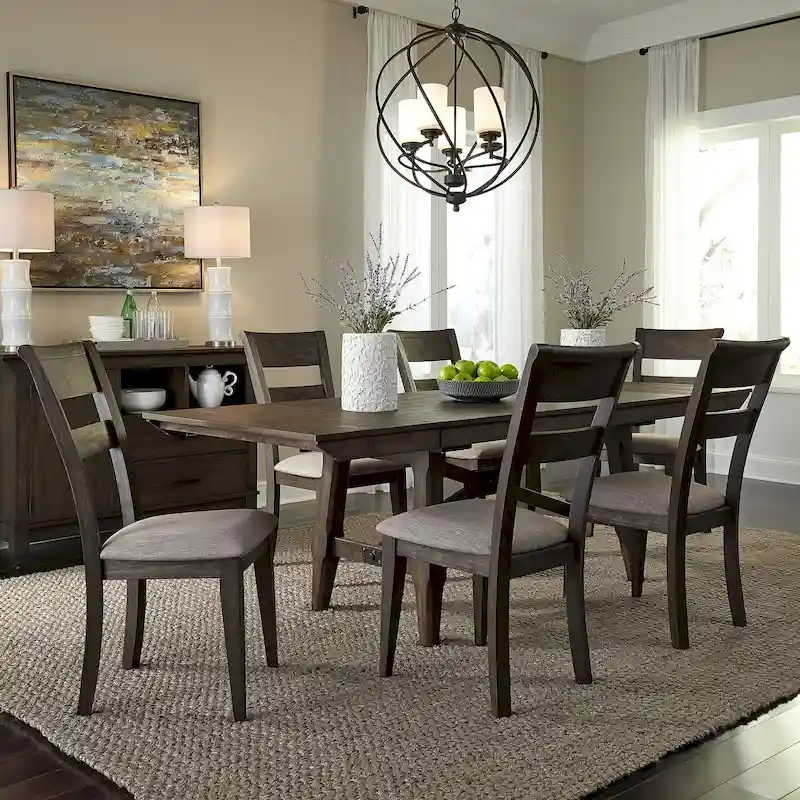 Double Bridge Dark Chestnut 7 Piece Trestle Table Set