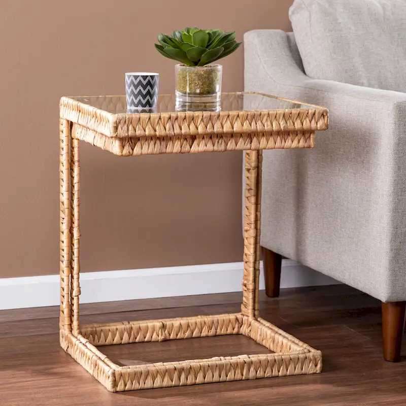 SEI Furniture Ivyside Coastal Natural Woven Fiber Glass End Nesting C Tables