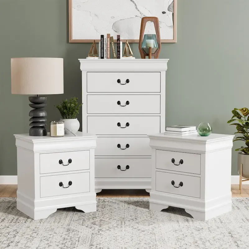 Furniture of America Devi Traditional 3-Piece Solid Wood Nightstand and Chest Set