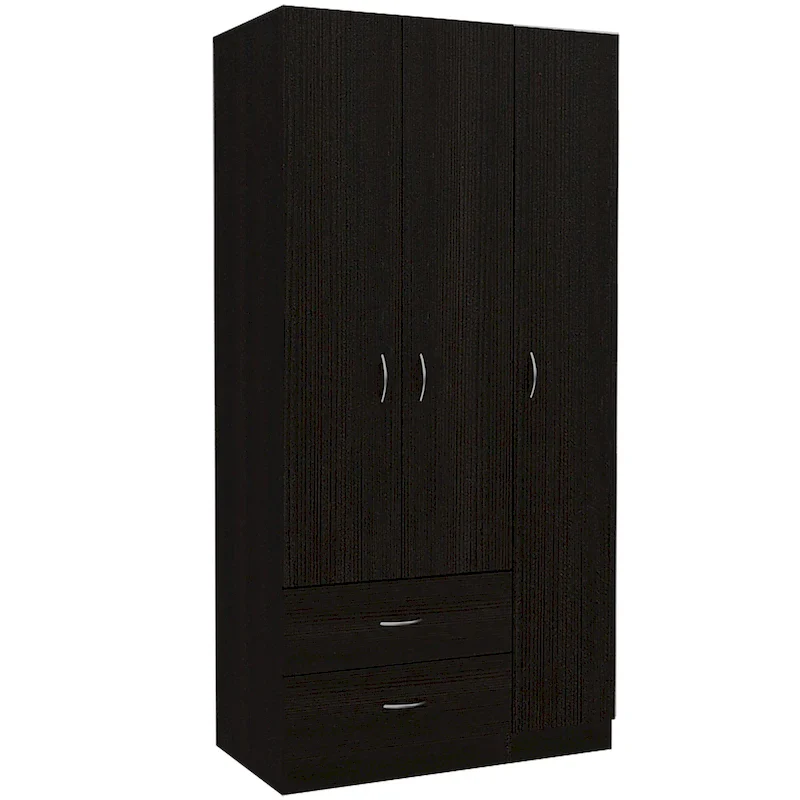 Austral 3 Door Armoire with Drawers, Shelves, and Hanging Rod