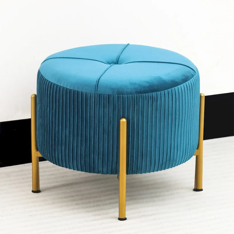 Adeco Round Ottoman 16.5 Foot Rest Stool with Metal Legs