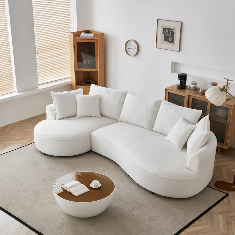 122.8 Modern Teddy Fabric Cloud Curved Sofa -- Left Facing