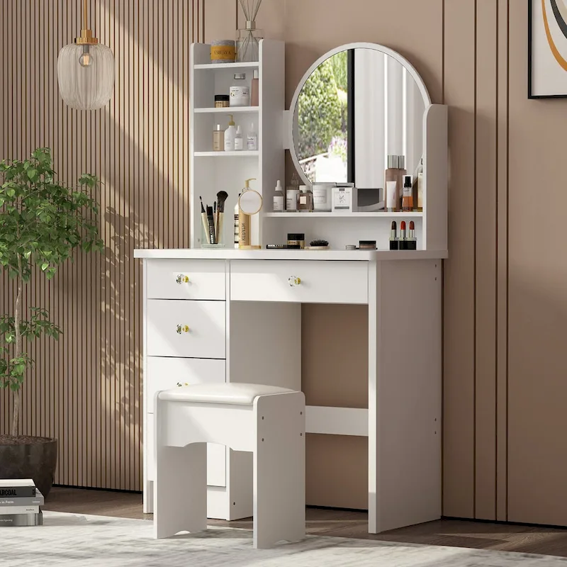 31.5 Wide Makeup Vanity Set with Stool and Mirror Dress Up Desk - 31.5W