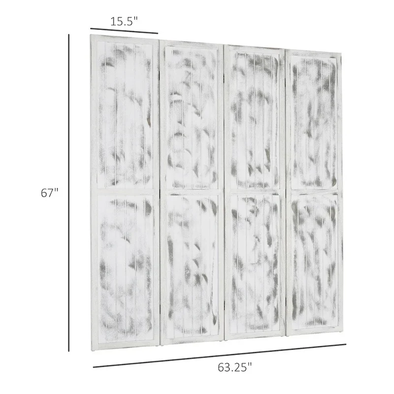 4 Panel Folding Wood Privacy Screen with Metal Hinges