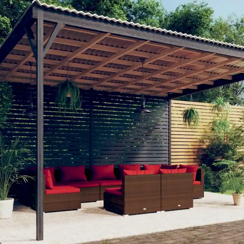 vidaXL Patio Lounge Set Outdoor Sectional Sofa Set Table Garden Poly Rattan - 27.6  x 27.6  x 23.8