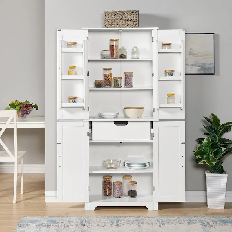 Bathroom storage cabinets with open shelves