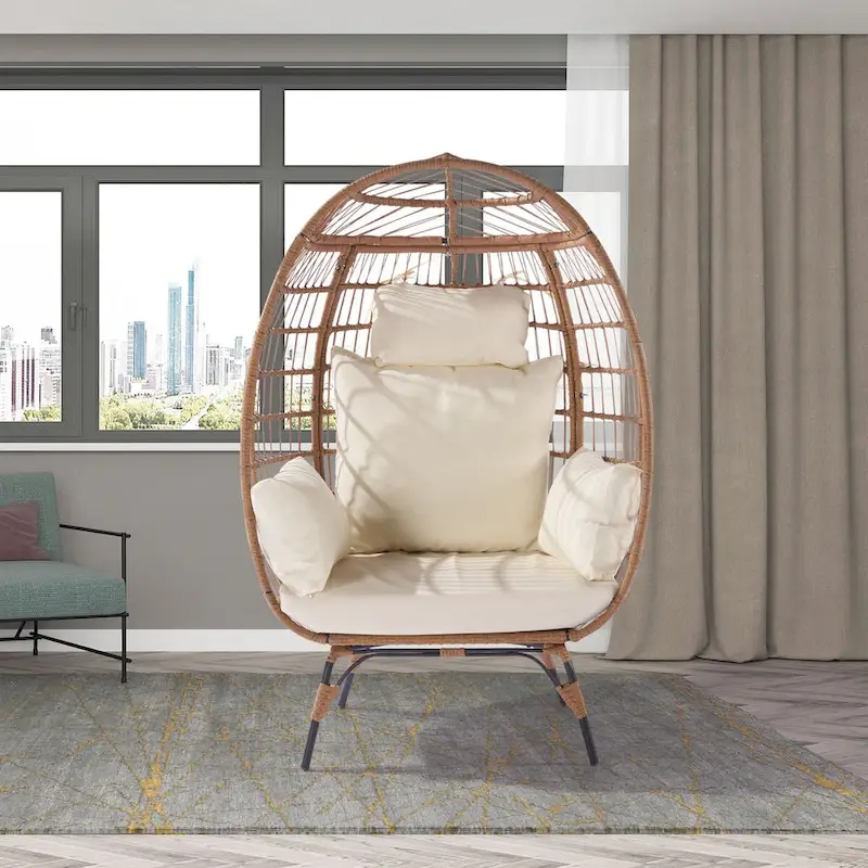 Steel Frame Wicker Egg Chair Max 440lb Capacity