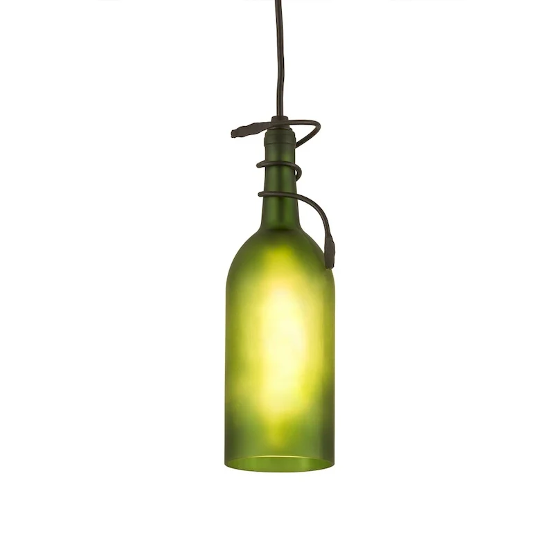 4 W Tuscan Vineyard Frosted Green Wine Bottle Mini Pendant
