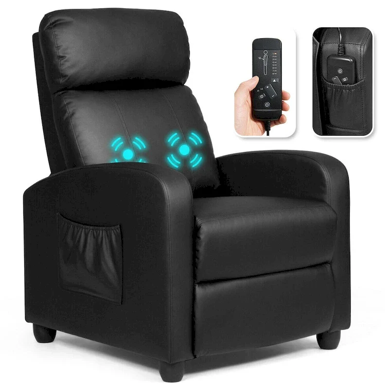 Gymax Massage Recliner Chair Single Sofa Padded Seat w/ Footrest