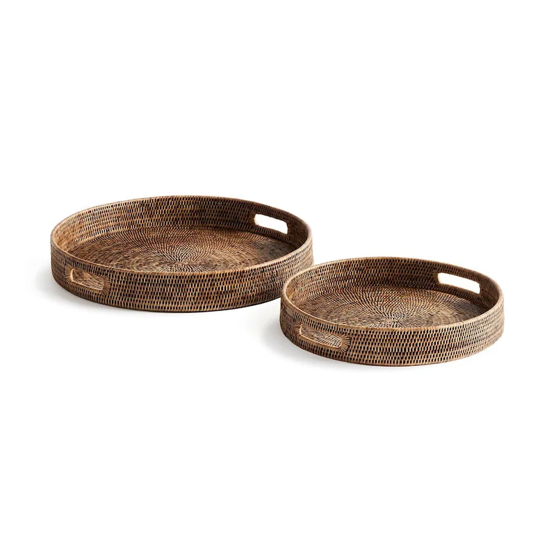 Burma Rattan Round Ottoman Trays