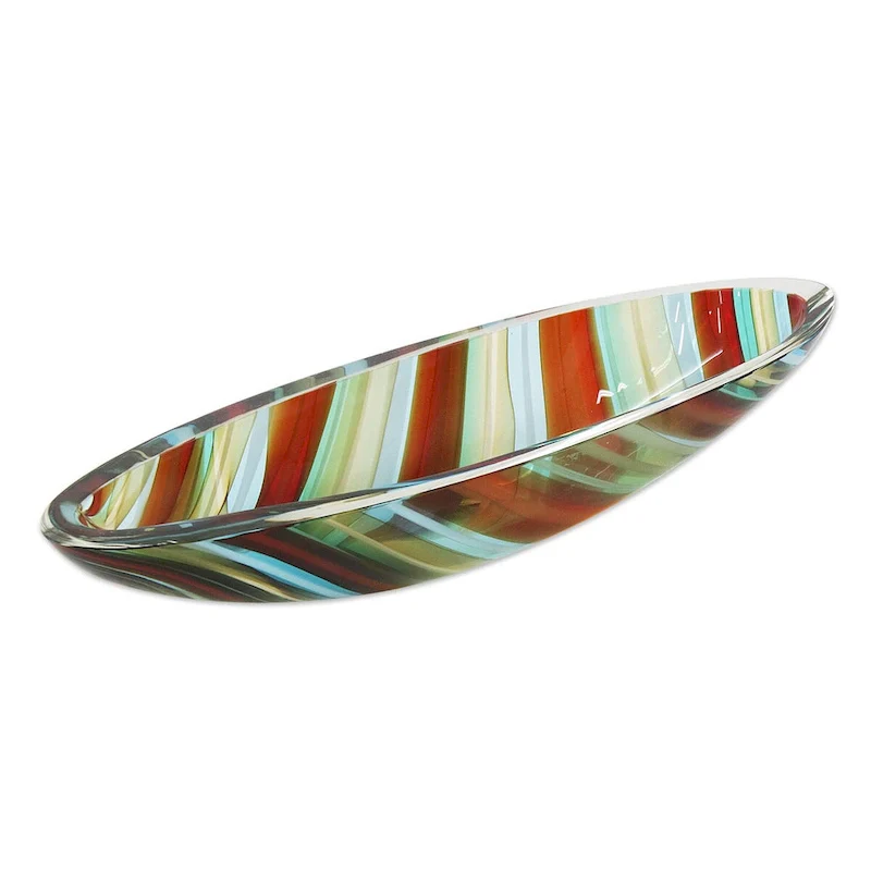 Novica Handmade Oval Circus Hand Blown Art Glass Centerpiece