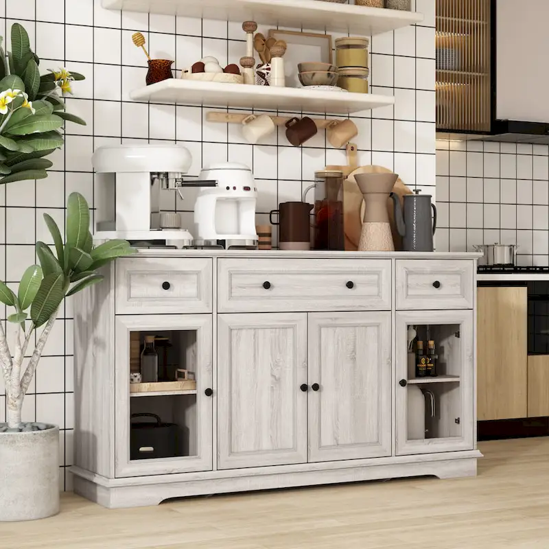 Elegant Wood-Grain Buffet Cabinet with Adjustable Shelves Sideboard