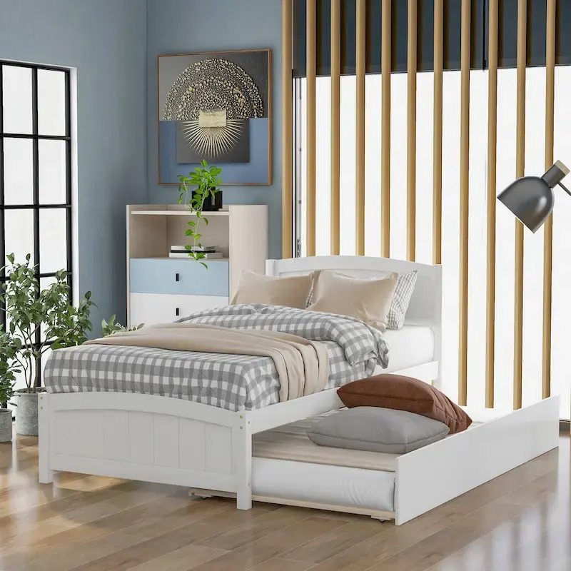 Twin Pine Platform Bed with Trundle & Headboard