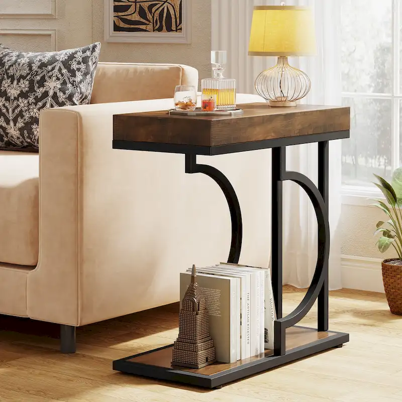 Narrow Side Table White Gold Side Table C Shaped End Table Modern Bedside Table