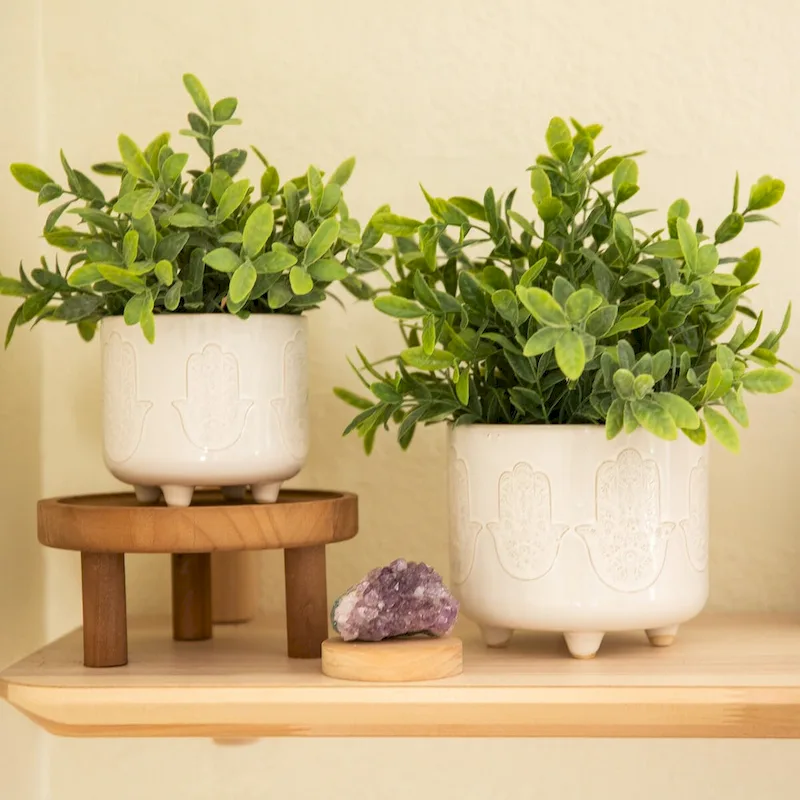 Set of Ceramic Footed Planter 6in & 4.75in