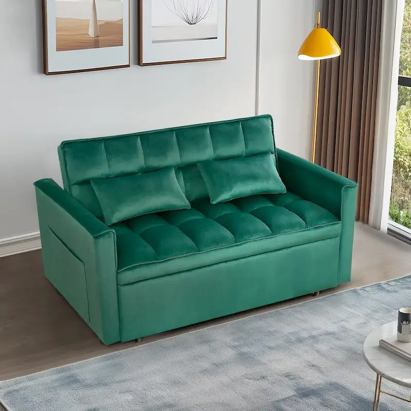 Modern Convertible Futon Sofa Bed,Adjustable Backrest,Armrest Holders