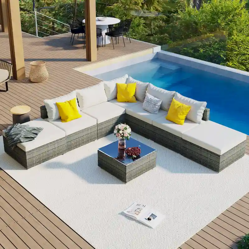 8-Piece Wicker Modular Sectional Sofa Set with Coffee Table