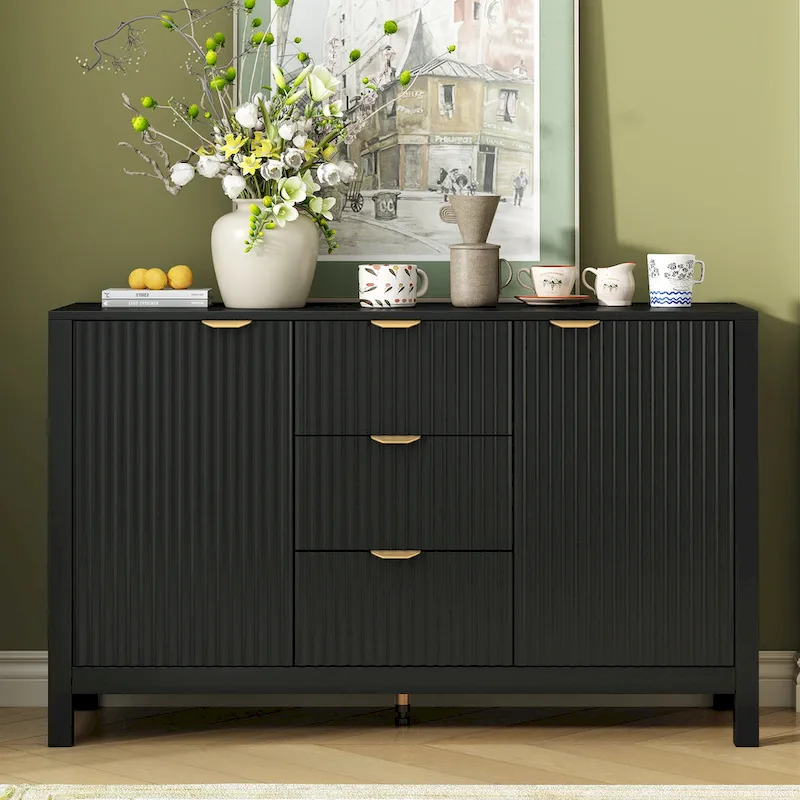 Entryway Cabinet with Wave Design-3 Adjustable Shelves,3 Drawers & Soft-Close Doors,Storage Console Table with Metal Handles