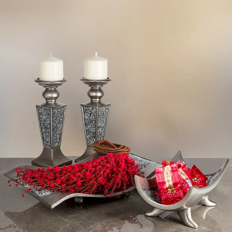 Creative Scents Schonwerk Silver Finish Decorative Centerpiece Dish Serving Tray