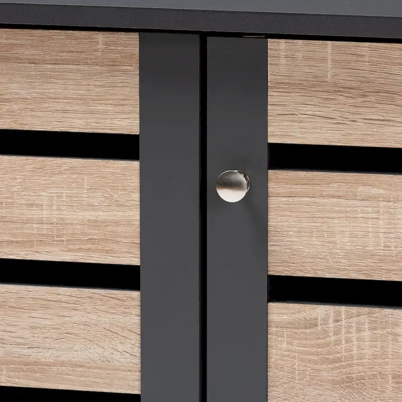 Contemporary 3-door Slatted Wood 14-pair Shoe Storage Cabinet