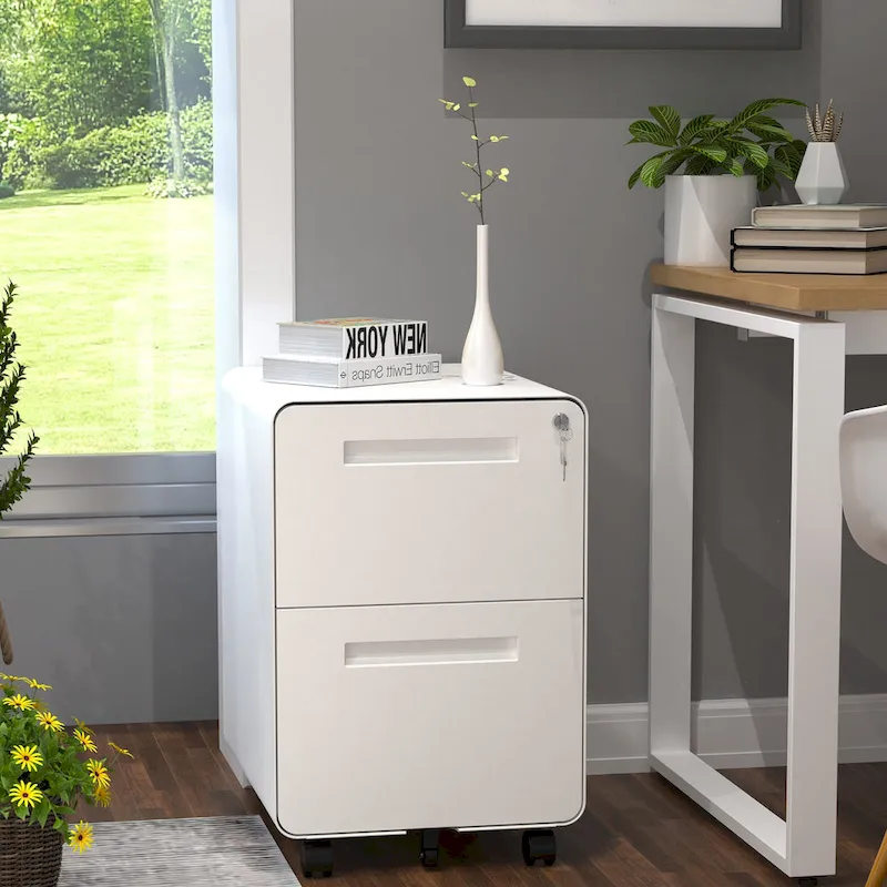 Black / White 2-Drawer Rolling Locking Steel File Cabinet – Single Unit