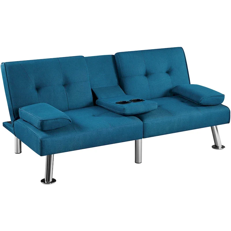 Yaheetech Fabric Upholstered Convertible Futon Sofa Bed