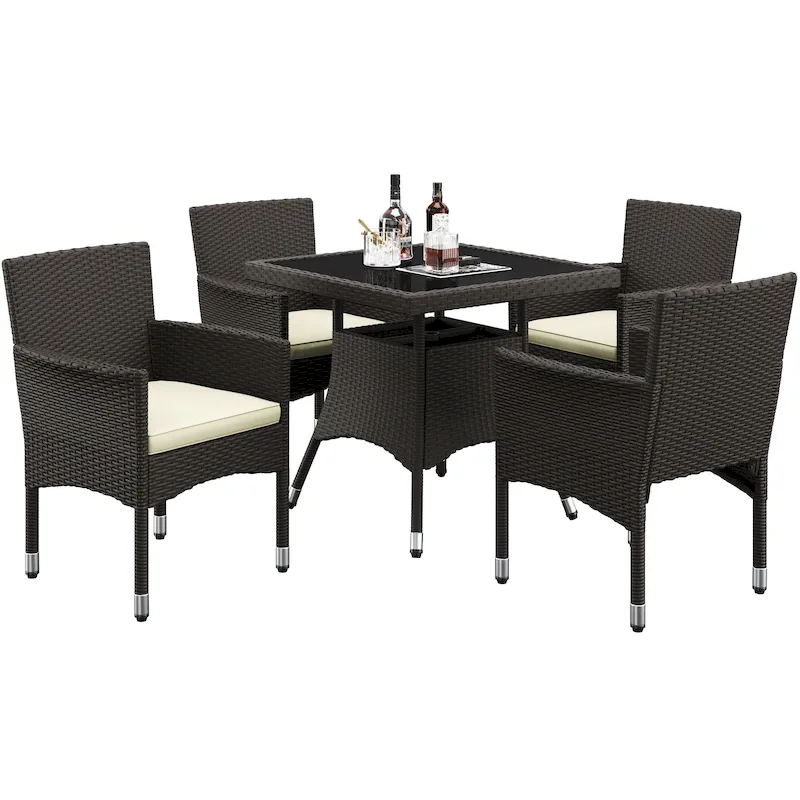 Yaheetech 5-Piece Indoor& Outdoor HDPE Rattan Dining Set with Cushions for Patio, Garden, Backyard - N/A