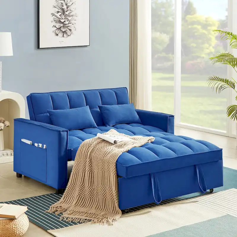 Modern Convertible Futon Sofa Bed,Adjustable Backrest,Armrest Holders
