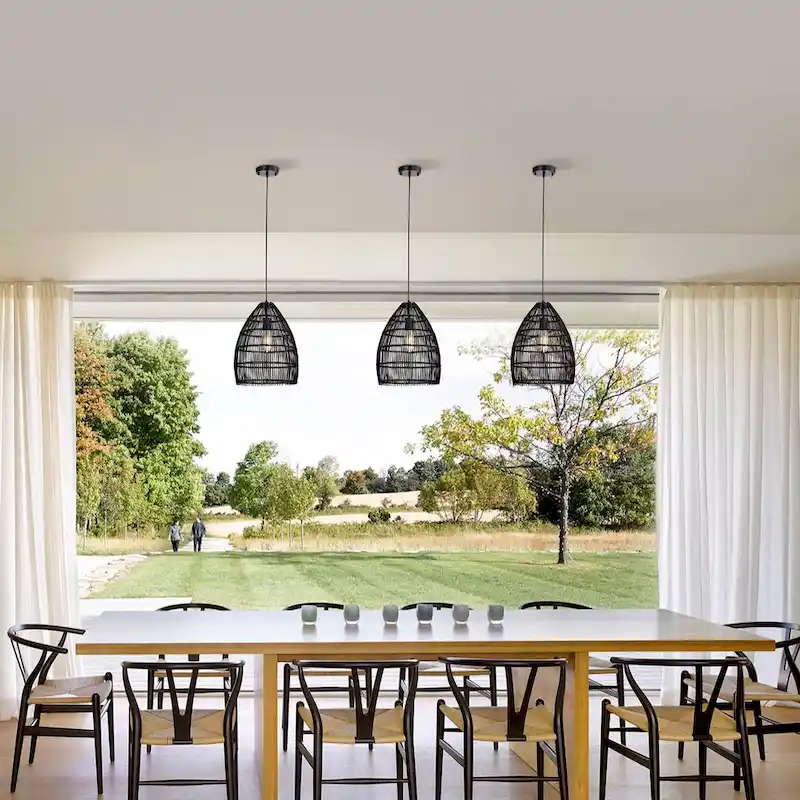 Naira Black 1-Light Rattan Cage Basket Pendant Light