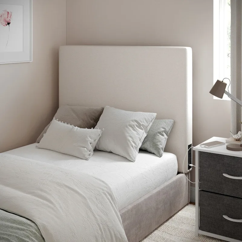 Upholstered Headboard with 2 Power Outlets, 1 USB, 1 USB-C Port