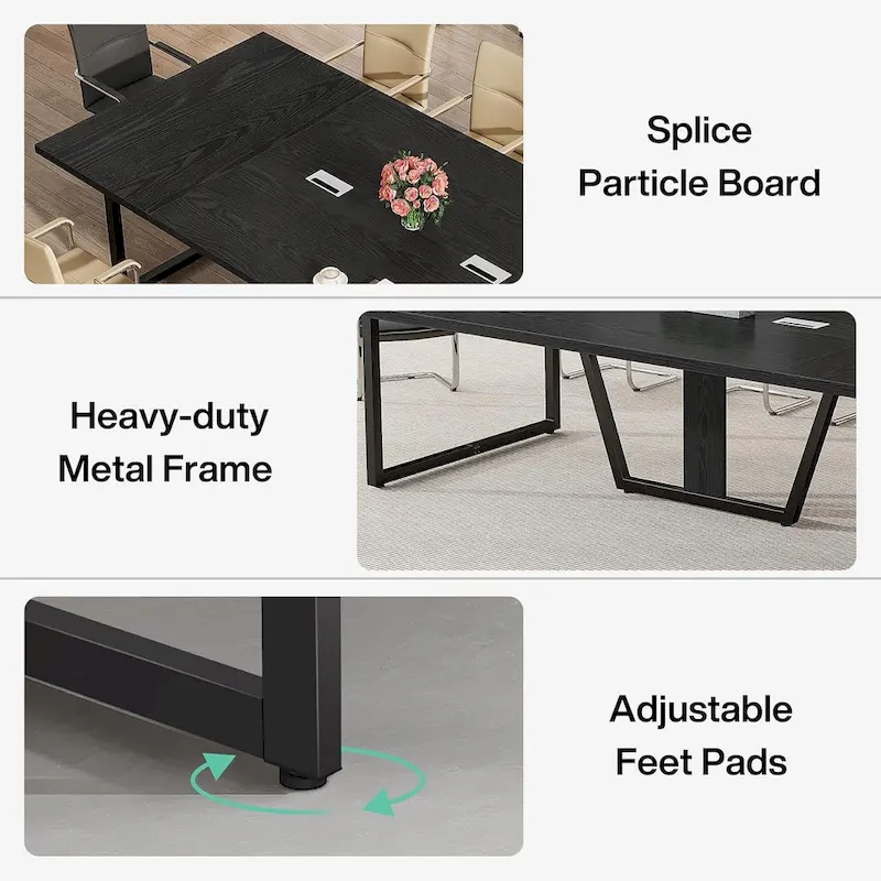 Large Rectangular Conference Table with Cable Management – Brown / Grey, Seats 8–10