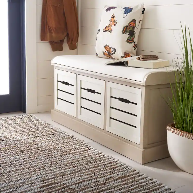 SAFAVIEH Mozella 3-Drawer Cushion Bench - 42 W x 15 D x 20 H - 42Wx15Dx20H