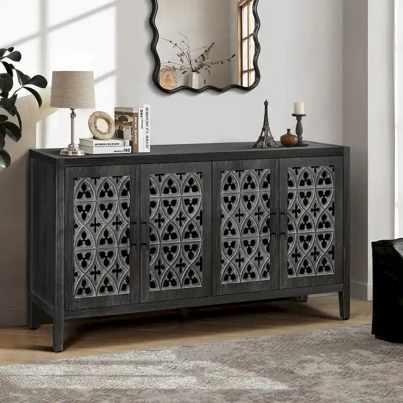 Sideboard Buffet Hollow Four Door Antique Cabinet