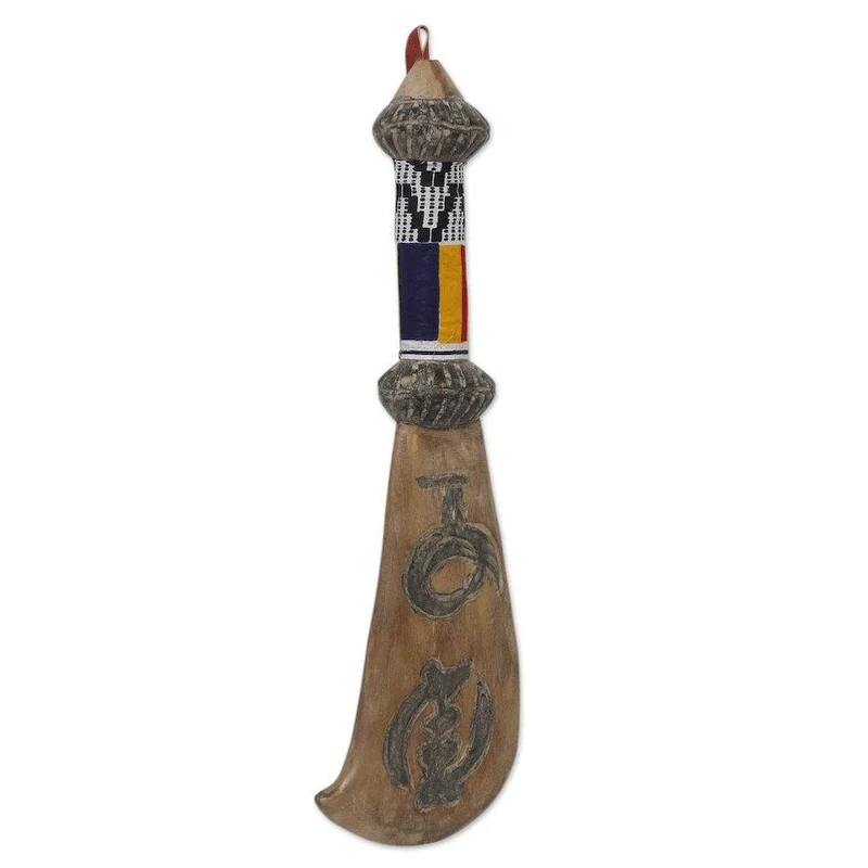 Handmade Chiefs Machete of Tradition Wood wall sculpture (Ghana) - 16.5  H x 4.7  W x 2.4  D