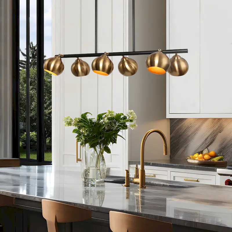 Modern 6-Light Black Gold Linear Chandeliers Glam Metal Island Light for Dining Room - L31  x W5.5  x H13.5
