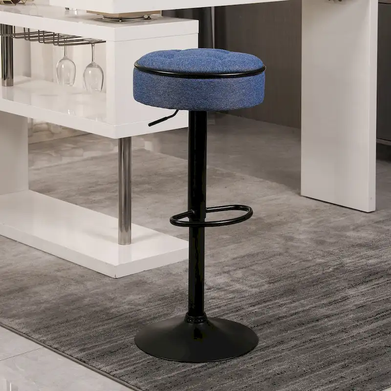 Modern PU Height Adjustable Swivel Bar Stool with Storage, Set of 2