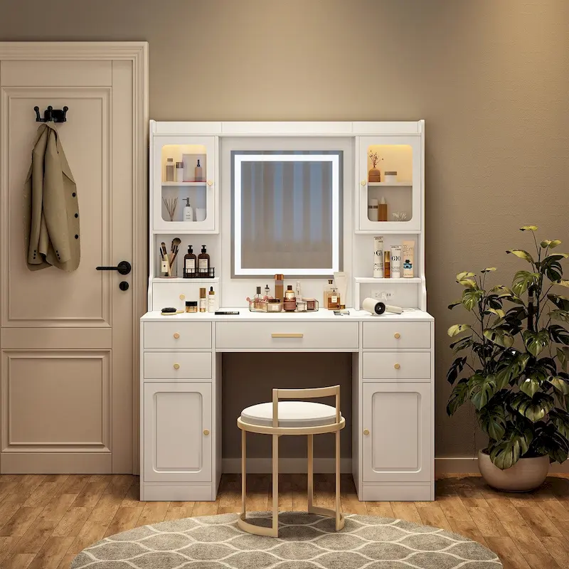 Makeup Vanity Dressing Table with Mirror, Drawers and Shelves
