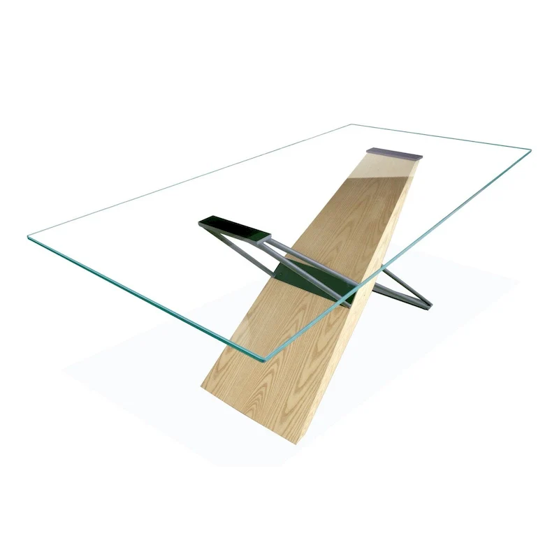 Aeon 72 Inch Dining Table, Glass Top, Wood, Metal Base, Brown, Black