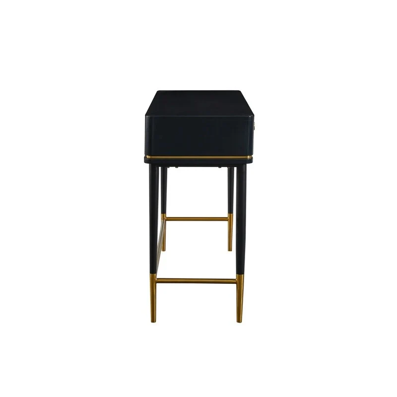 Art Deco Two-Drawer Desk with Gold Inlay – Off White / Black, Single