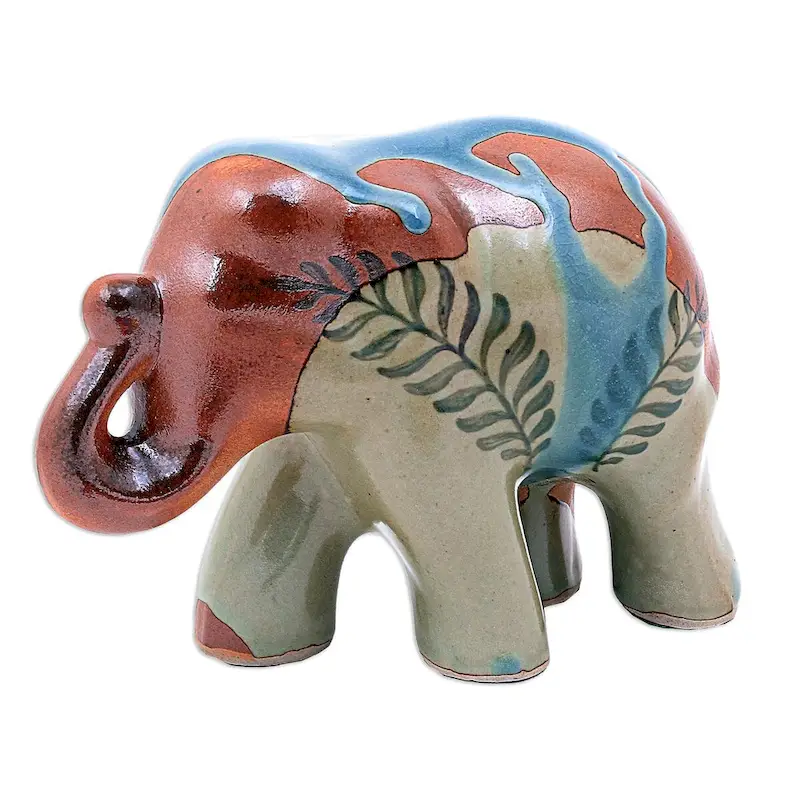 Novica Handmade In The Jungle Celadon Ceramic Sculpture