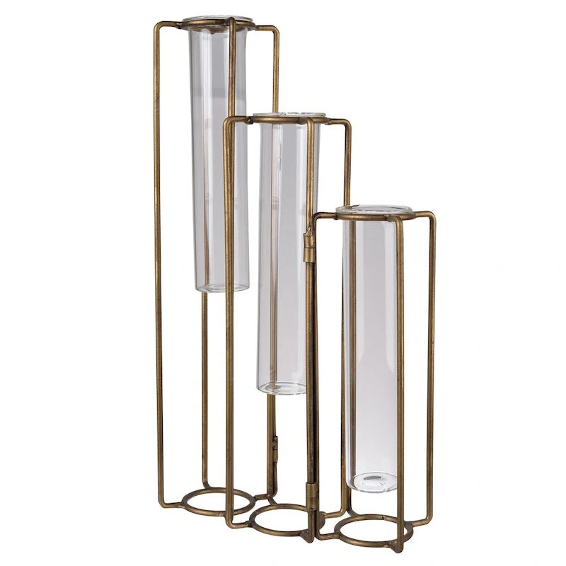 A&B Home Goldtone Metal and Glass Vase