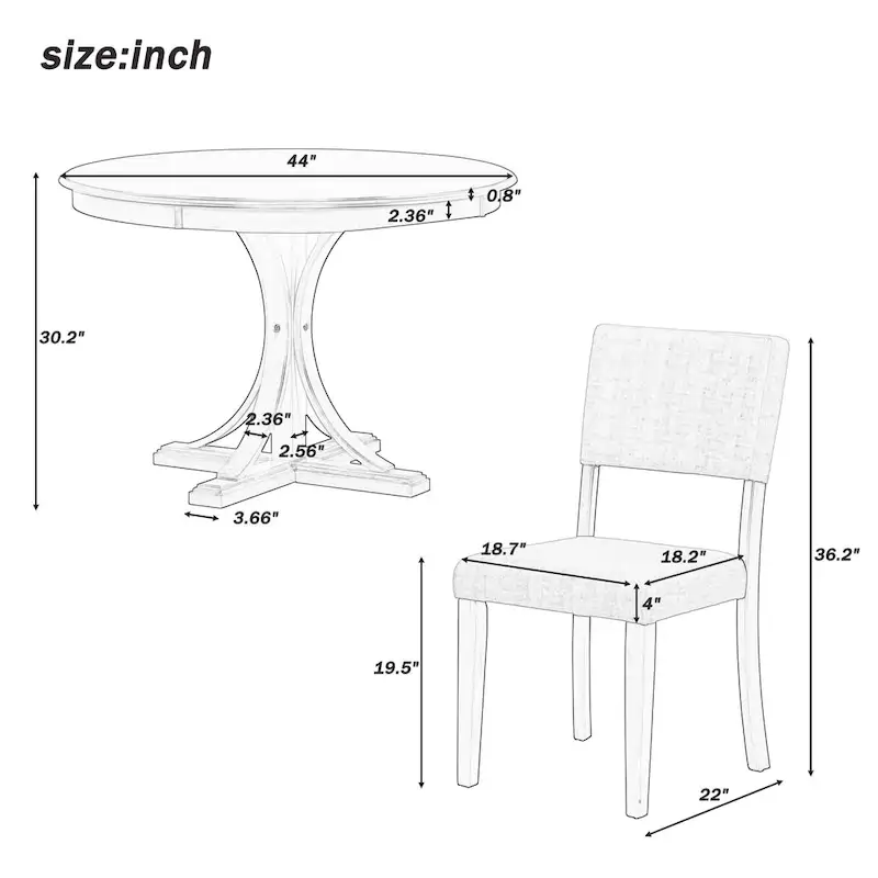 Taupe Retro 5-Piece Wooden Dining Table Set with Curved Trestle Table & 4 Chairs