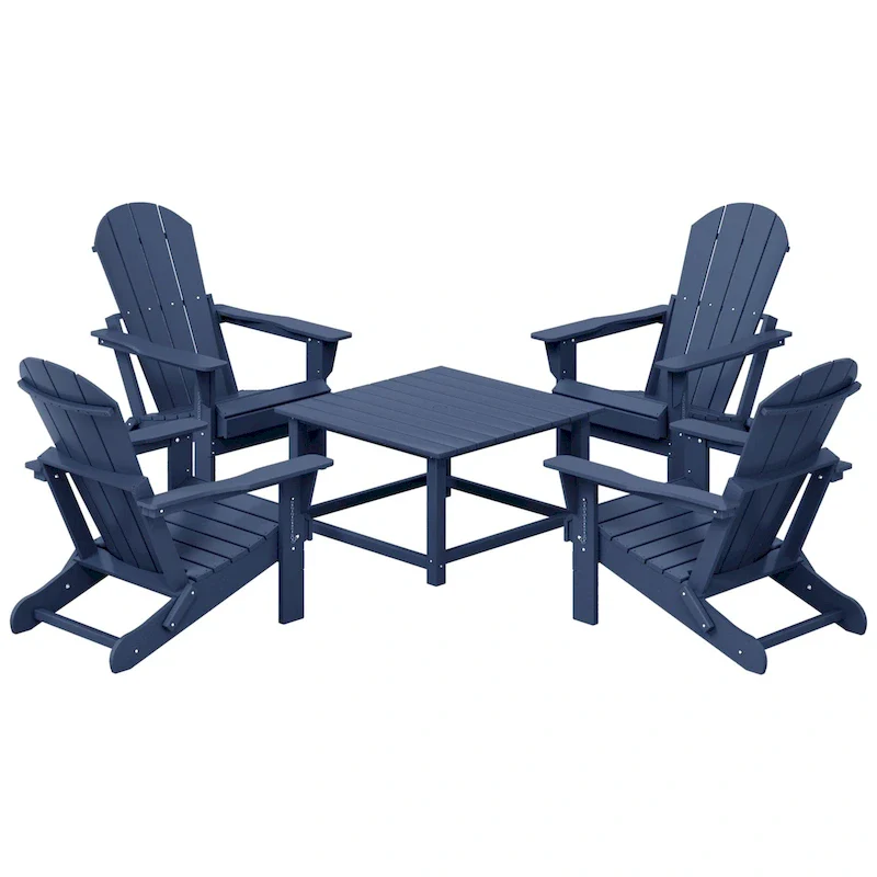 Polytrends Laguna Outdoor 5-Piece Adirondack Chair With Square Coffee Table Conversation Set