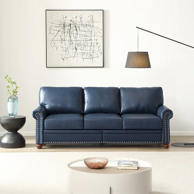 Classic Living Room Nails Sofa Faux Leather for Living Room, Office, Apartment