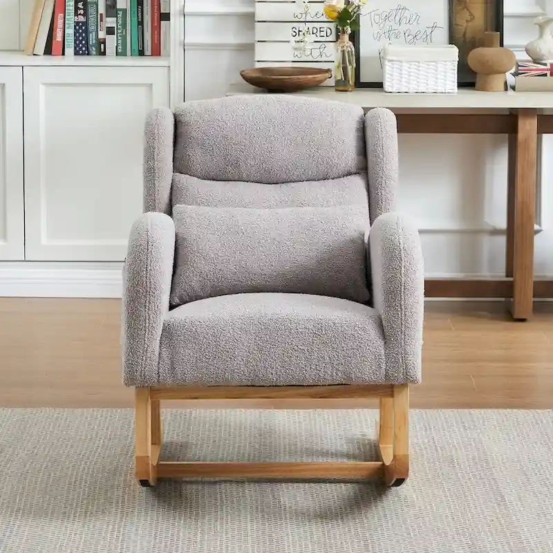 Modern Accent High Backrest Living Room Lounge Arm Rocking Chair, Two Side Pocket